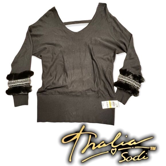 NWT Thalia Sodi Elche Sweater Blouse Black Medium - Picture 1 of 7